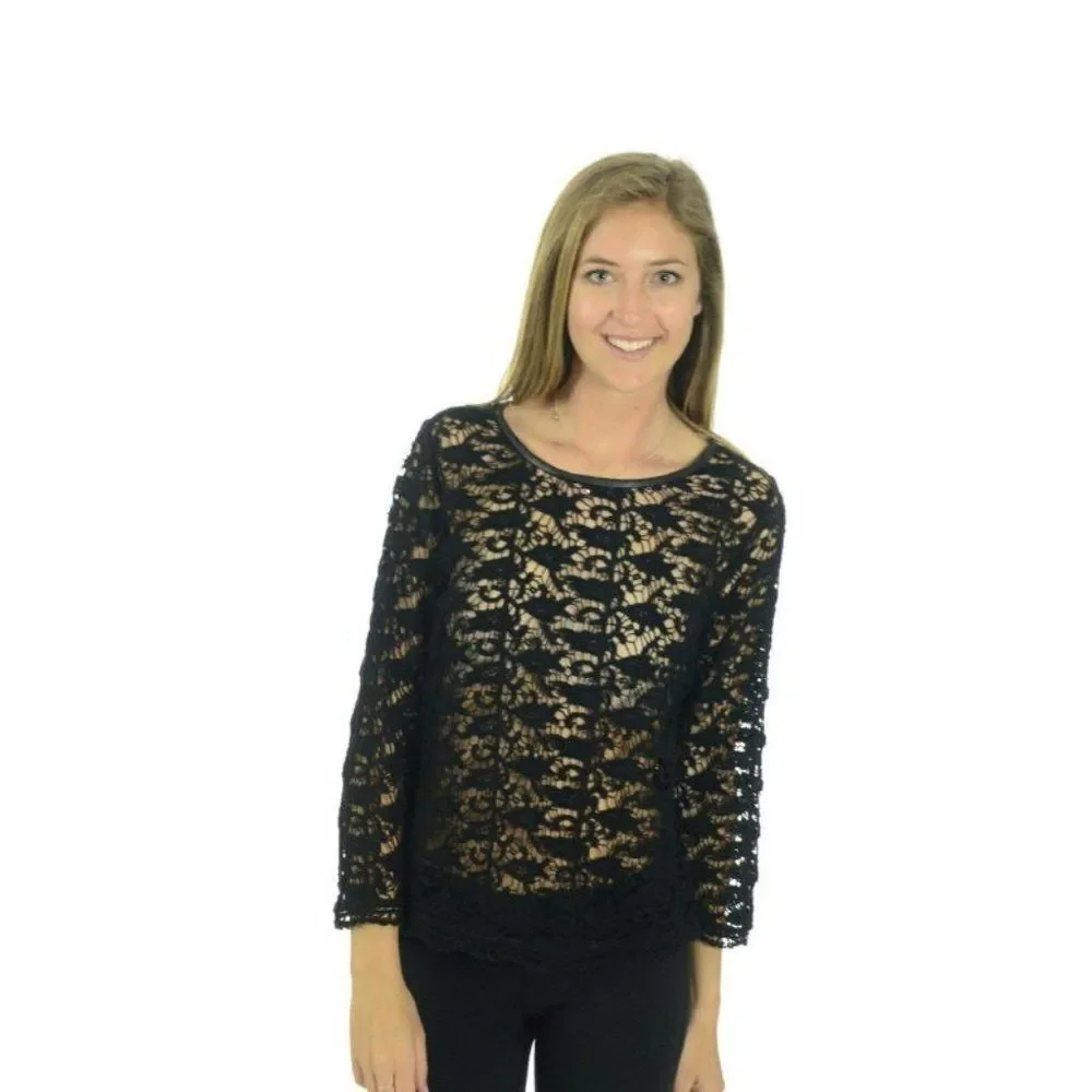 NWT Joie Antonia Top Lace Zipper Back Vegan Leather